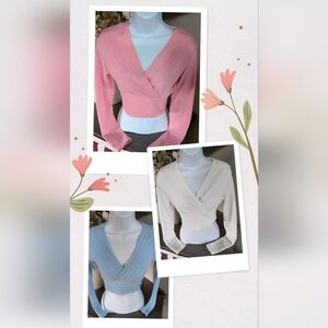 Chic Women's Wrap Blouse - Pink, Cream, Blue